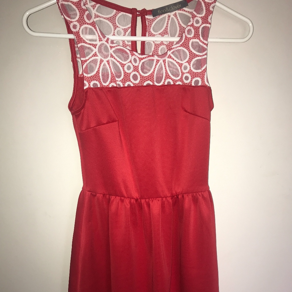 Red dress with white lace detailing
